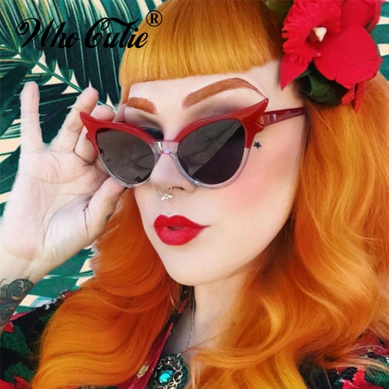 WHO CUTie Brand 2018 Vintage 90. roky jedinečné slnečné okuliare Cat Eye Women Sexy Red Remo Remro retro čierny Cateye Sun Gulapes Shades Darček OM594