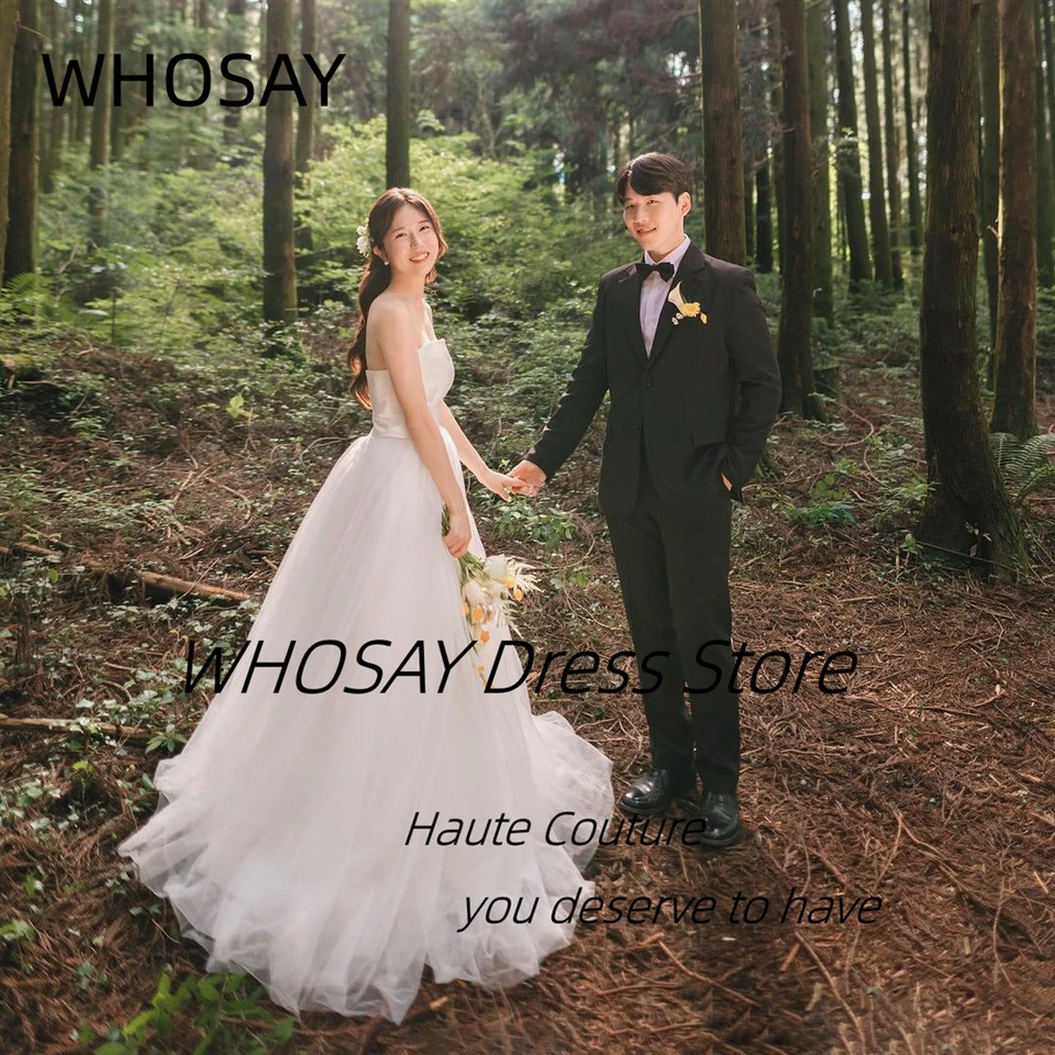 Whosay 웨딩드레스 Svadobné šaty bez ramienok Lace Up Sexy Back Bride Noste špeciálny banket Soft Tulle Vestidos de Noches Kórea Ženy