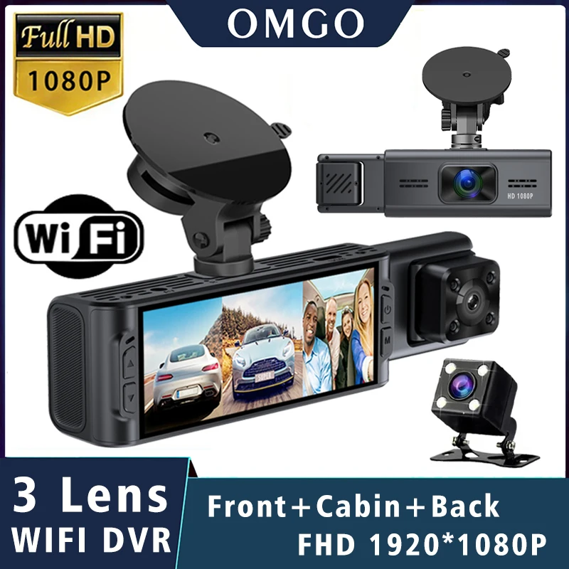 WiFi 3 šošovky Car DVR 1080p Dash Camera Troj kanál Dashcam Video Video Dash Dash Dash Drive Recorder Interior Mini DVRS Čierna skrinka