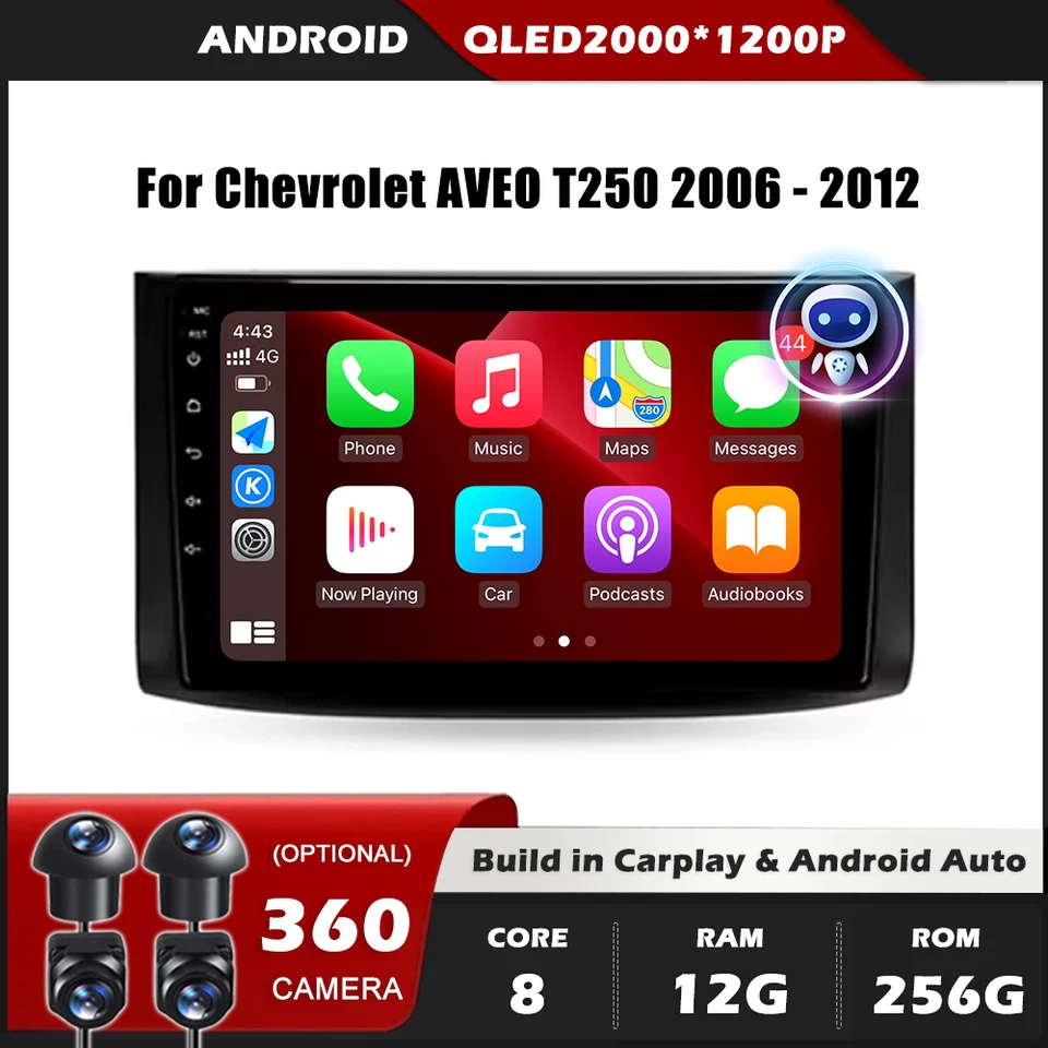 WiFi Car Radio CarPlay pre Chevrolet Aveo T250 2006 - 2012 Navigation GPS GPS Android Auto CarPlay Screen No 2Din DVD