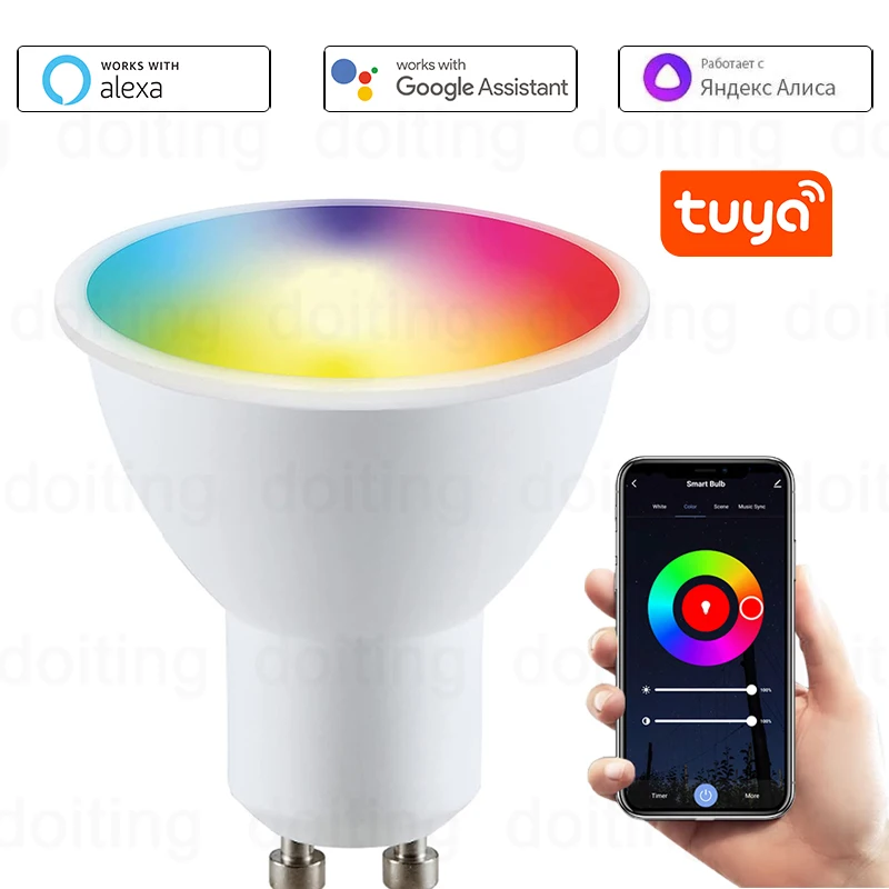 WiFi GU10 LED žiarovka Stlmenie 5W RGB inteligentná aplikácia Práca s Alexa Google Home Lamps Spotlights