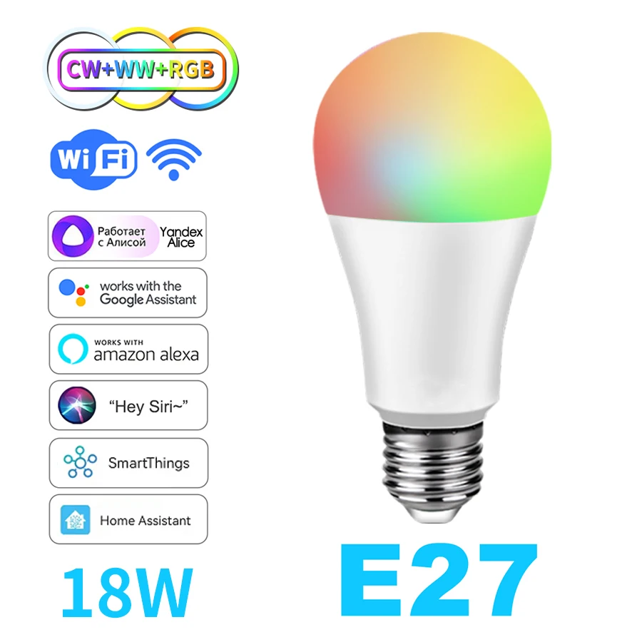 WiFi inteligentná LED žiarovka E27 15W 18W RGB Voice Dommable Light Ampolleta Parlante WiFi Lamp pracuje s asistentom Google/Home Alexa