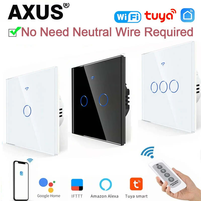 WiFi Smart Light Touch Switch TUYA SMART LIFE GLOSE PANEL PANEL SLONT Spínač bez neutrálneho drôtu inteligentný domov pre Alexa Google Home