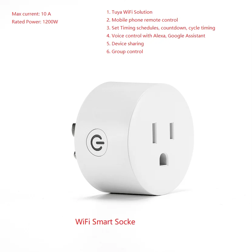 WiFi Smart Socket 10A USA Domáce zariadenie Outlet Mini Smart Plug Adapter App Control Funguje s HomeKit Siri Alexa Google