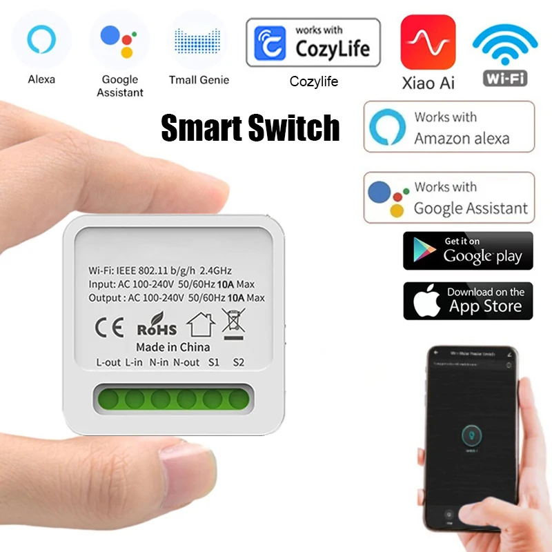 WiFi Smart Switch DIY Light Mini Switches 2 Way Control Wireless Smart Home Breaker s Alexa Google Home Cozylife Xiao AI App