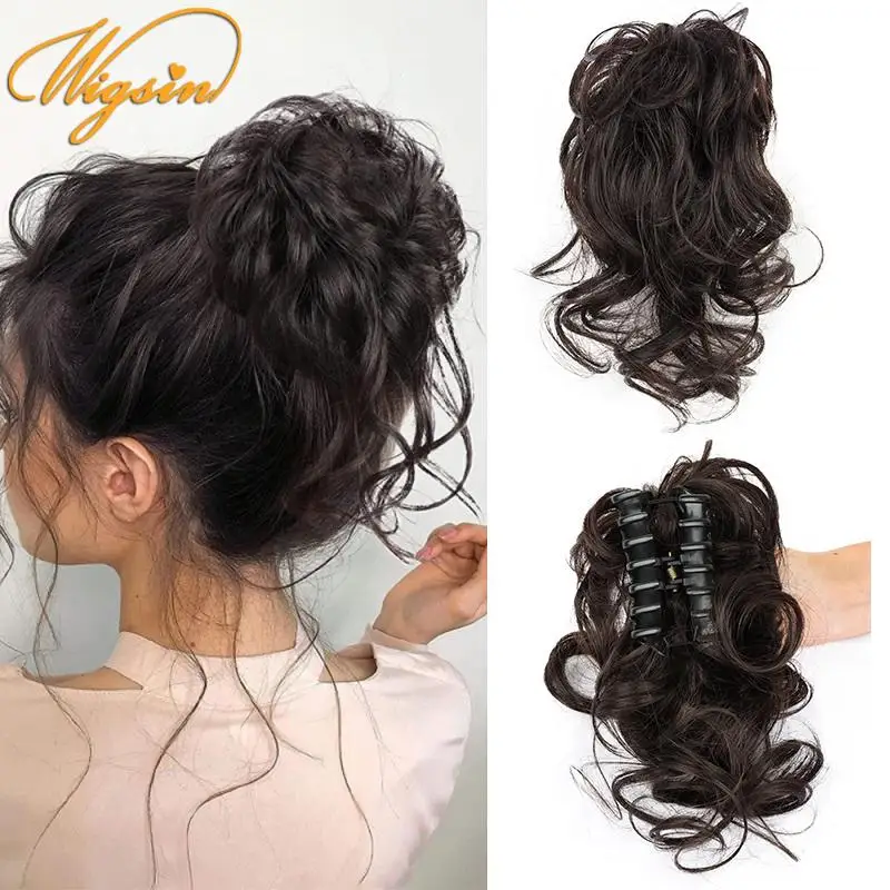 Wigsin Syntetický 10 palcov Krátky kučeravý šiškový vlasový chignon Chignon Claw chaotický vlasový príčiná pre ženy pre ženy