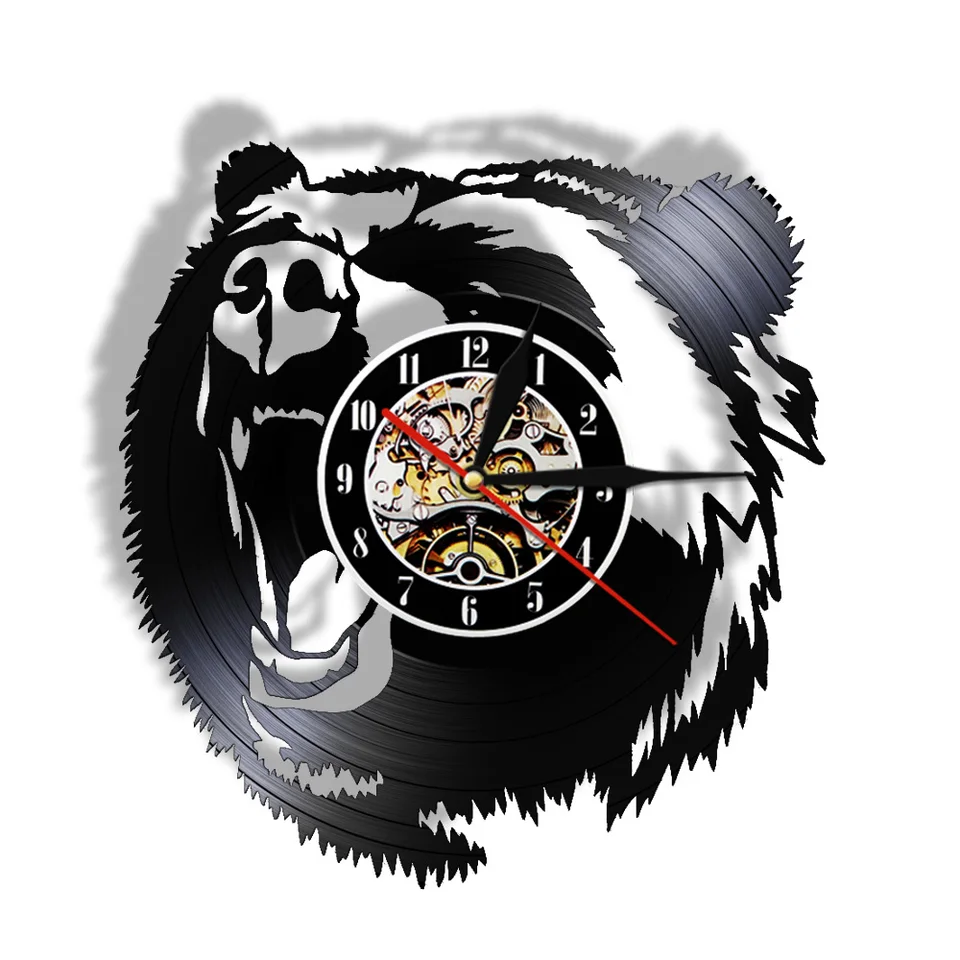 Wildlife Animal Veľký silný medveď 3D kremeň nástenné hodiny MARTER HUNTER Vinyl Record hodinky lovecké hobby stvorenie medveď LED svetlo