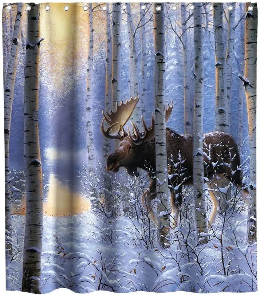 Wildlife Bull Moose parohy mužské témy textílie sprchové závesy