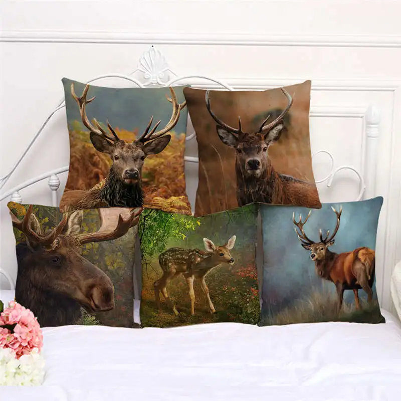 Wildlife vankúš Cute Deer Moose Face Cashion Cover Domov obývacia izba dekorácie 45x45cm