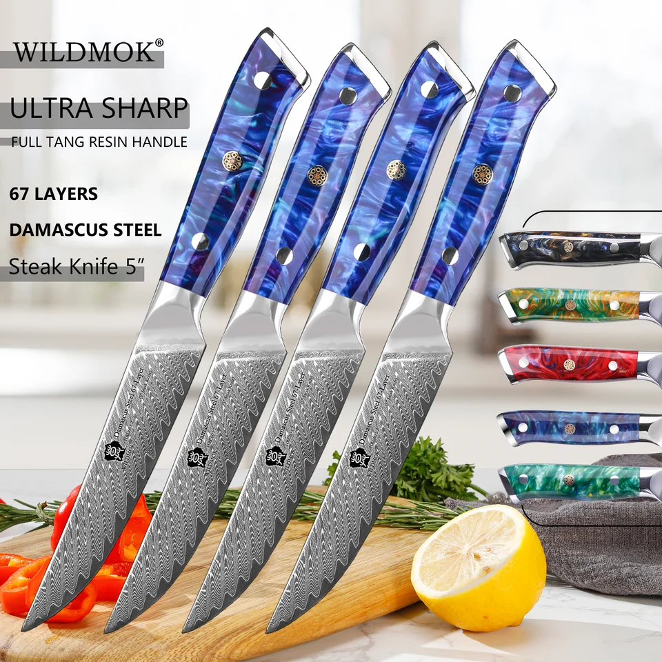 Wildmok Japanese Damašus vg10 oceľové nože, 5 