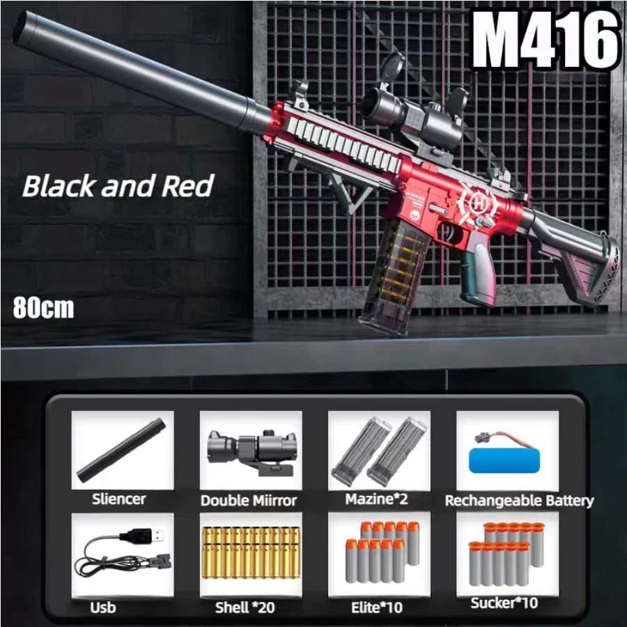 Wildsky Airsoft Weapons Pneumatic Toy Rifle M416 Hračková pištoľ Soft Gulet Shell Ejecting Elektrický príručku Dvojitý klip Dospelý chlapec Game