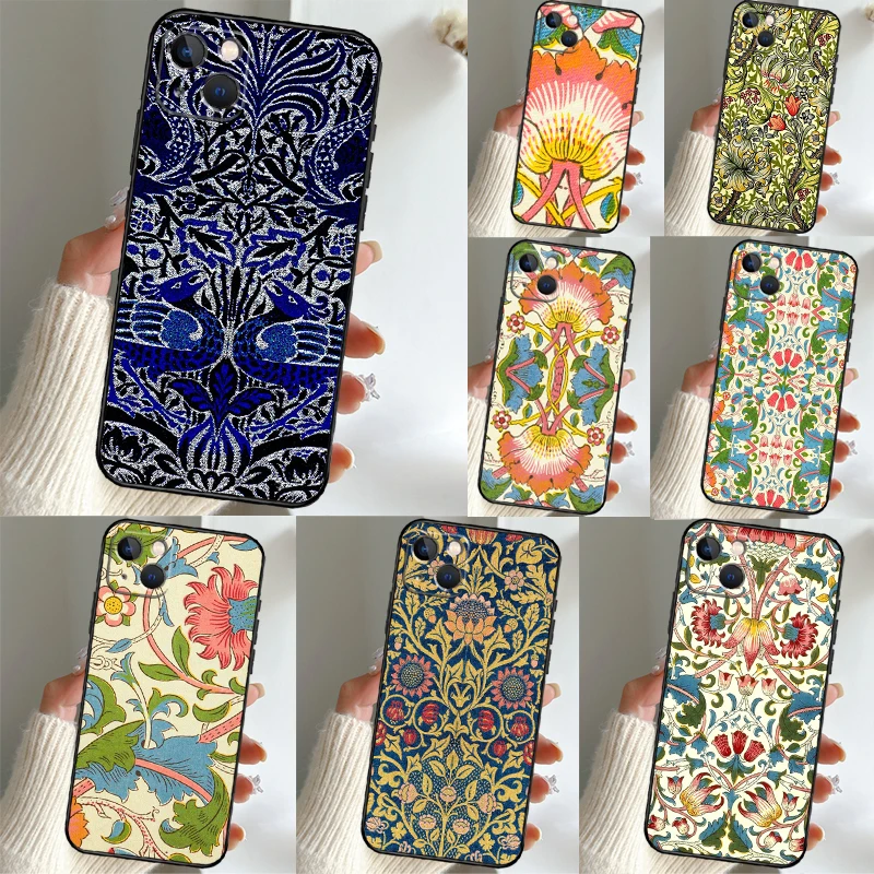 William Morris Lodden Pase pre iPhone 11 12 13 14 15 16 Pro Max Mini x XS Max xr plus SE2 Plný zadný kryt