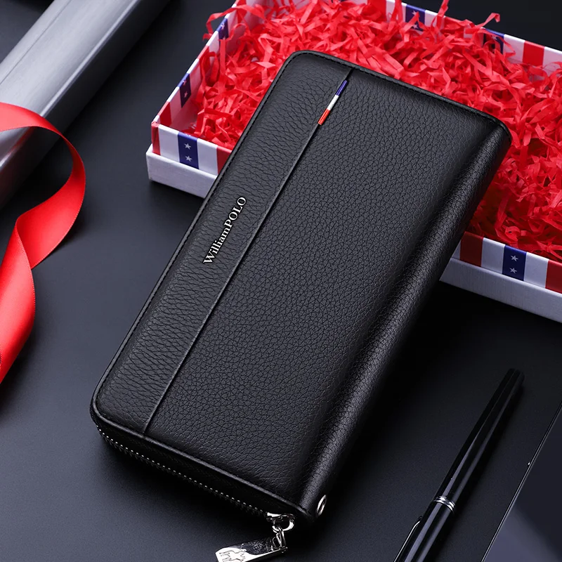 Williambolo Fashion Pánska peňaženka Mince Cin Suľka RFID blokovanie muža kožená spojka peňaženka Zipper zips karta držiteľ ID Money Bag Muž