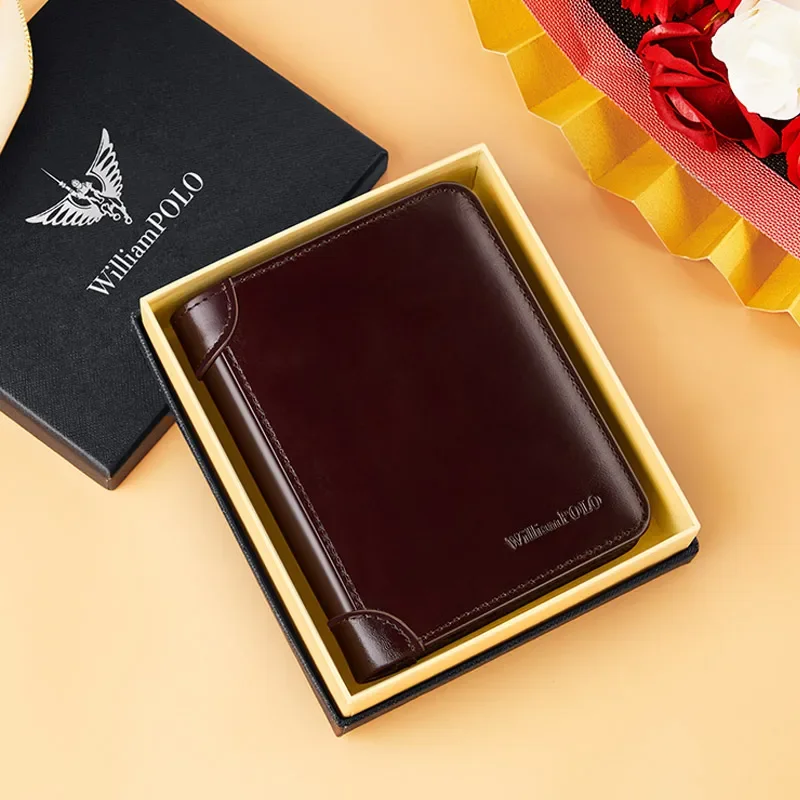 Williambolo Men Leather Peňaženka Krátky štíhle mužské kabelky Držitelia kreditných kariet RFID Vintage Men Wallet Money Bag PL221619