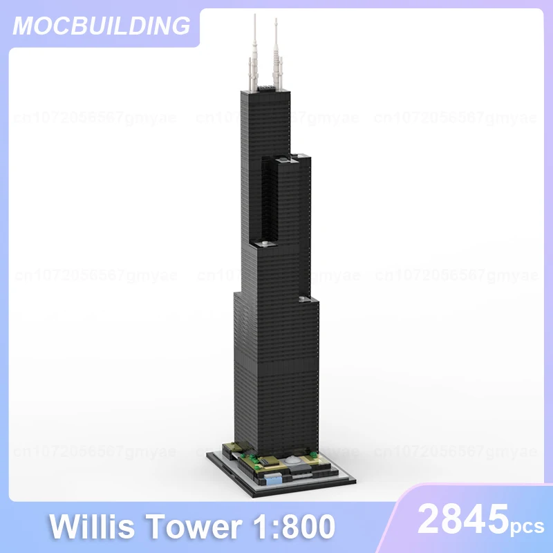 Willis Tower 1: 800 Scale Sears-Tower Architecture Model Model MOC Building Blocks DIY Zostavujú tehly vzdelávacie hračky Darčeky 2845ks