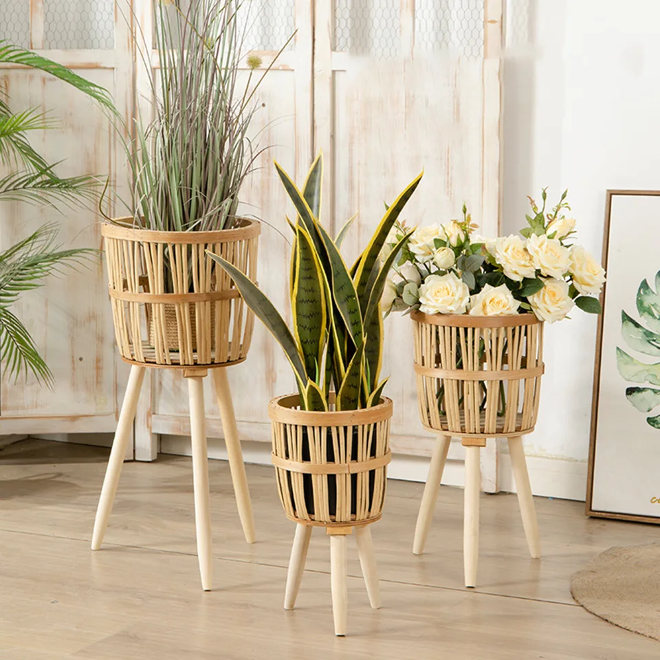 Willow Woven Plant Rack Flower Ráme hrnca Straw Pot Aranžmán ruky vŕba stojany v interiéri