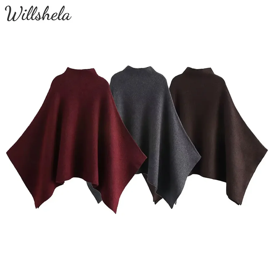 Willshela Women Fashion Pletited Cape Sweater Outfits Female Lady Casual Mujer Casual Cloak Outwear bunda