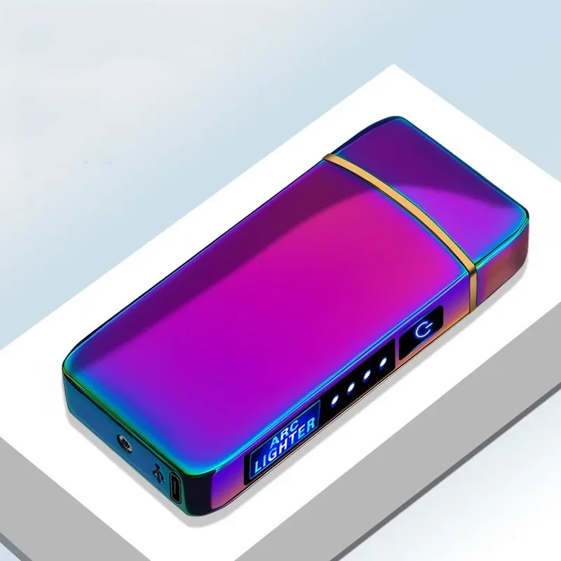 Windproof Electric Smart Upaľovač dvojité oblúk bez plameňovej plazmy Nabíjateľná USB Ignitor LED LED dióda Displej dotyk ľahšie kvapky