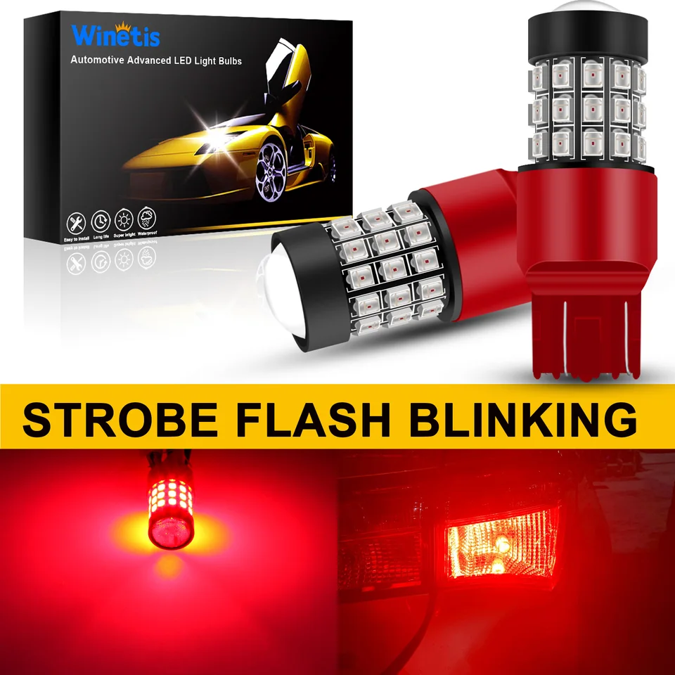 Winetis 2x T20 7440 7443 LED strobe brzdové svetlá žiarovky jasne červené blikajúce zastavovacie žiarovky W21W 7440ll 7443ll Strobe LED chvostové svetlá LED