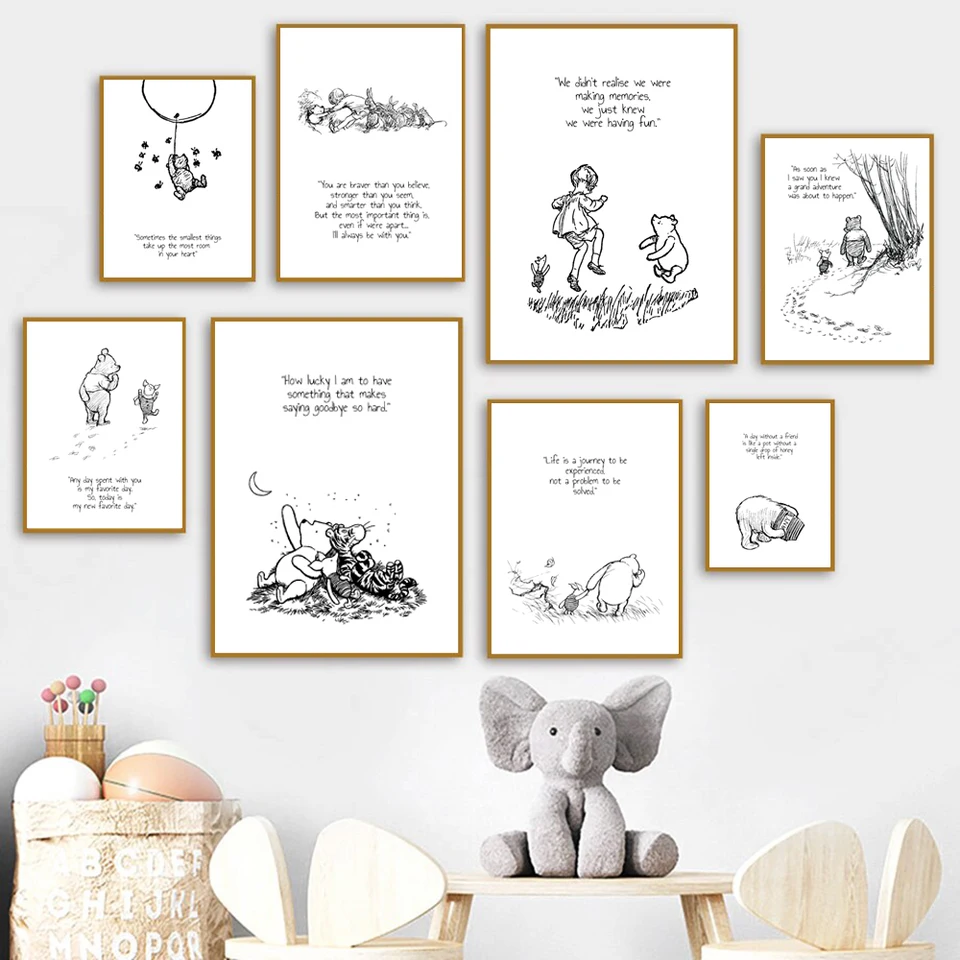 Winnie the Pooh citát výtlačky čiernobiele výzdobu posterových škôl