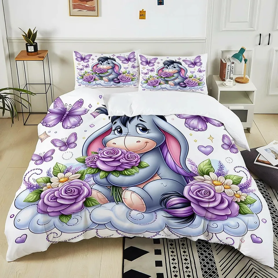 Winnie the Pooh Eeyore 3D tlačená podstielka sada 1 lôžková obliečka na obliečka 2 vankúš Prípad