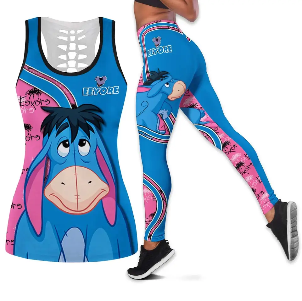 Winnie the Pooh Eeyore Dámska dutá vesta + dámske legíny jogu fitness legíny športový oblek Disney Tank Top Legging Set