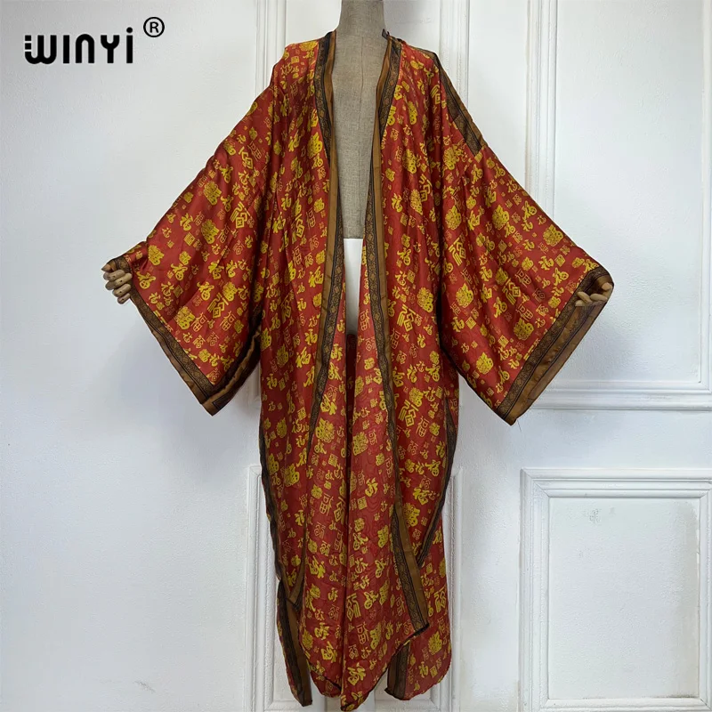 Winyi boho leopard tlač kimonos voľné šaty pre ženy Cardigans plážové oblečenie kaftan zakryte večerné šaty dlhý kabát