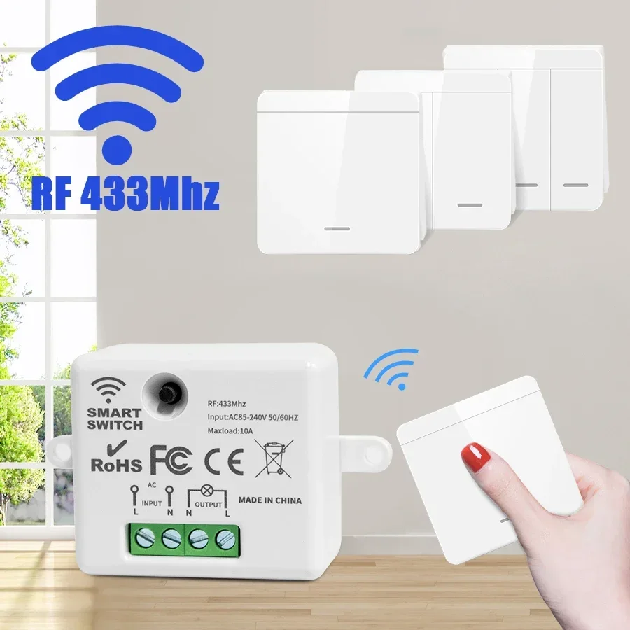 Wireless 433 MHz Smart Switch Light 1/2/3Gang 86 Spínač stenových panelov s prijímačom relé diaľkového ovládača 10A 110V 220V pre LED žiarovku
