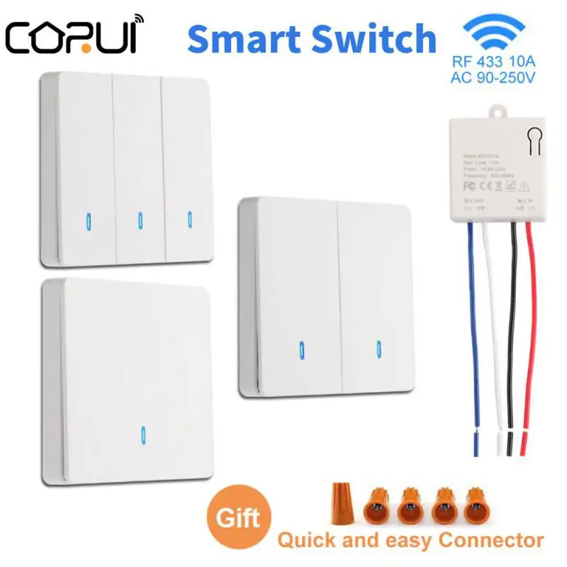 Wireless Smart Switch Light RF 433 MHz Spínač stenového panela s diaľkovým ovládaním Mini relé prijímač 220V LED svetlo svetla ventilátor