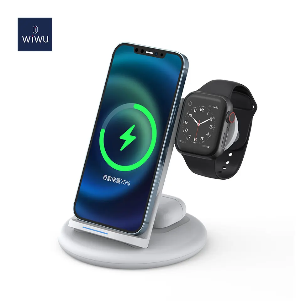 Wiwu 3 v 1 bezdrôtovej nabíjačky 15W prenosný dizajn bezdrôtového nabíjania pre iPhone 16 15 14 13 12 so stojanom na poplatok za AirPods Watch