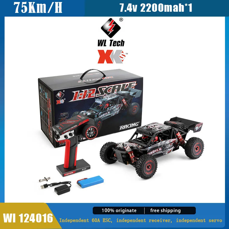 WL 124016 RC CAR V2 75 km/h 2,4G Brushless 4WD Elektrický vysokorýchlostný terénny diaľkový ovládací hračky pre deti preteky pre pretekanie detí