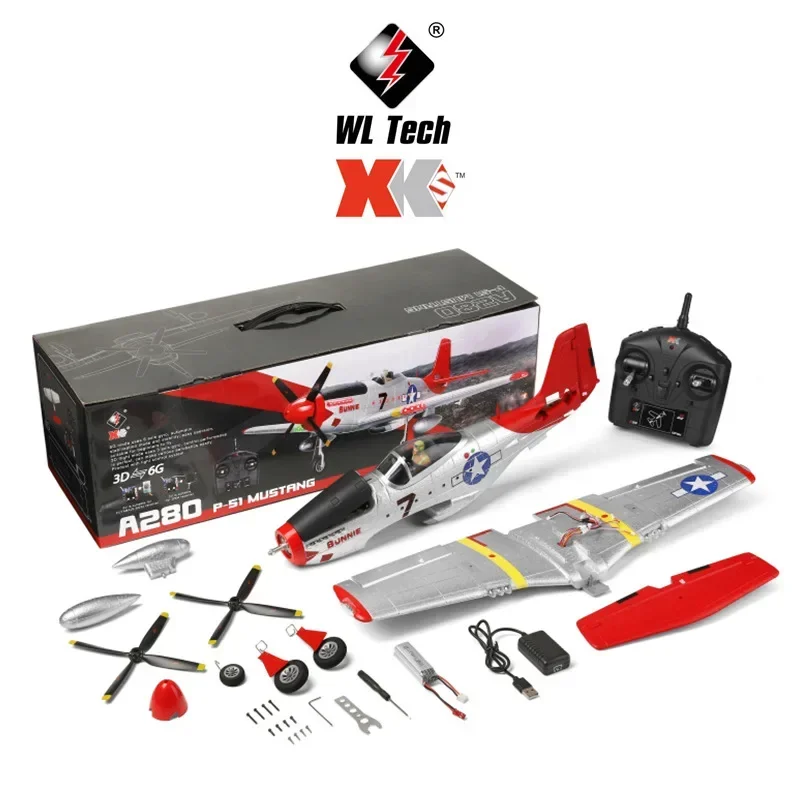 WL Tech XK A280 P51 RC Plane Diaľkové ovládacie lietadlo s režimom 3D/6G 2,4 GHz 3 kanál Brushless RC Aircraft Darček pre deti