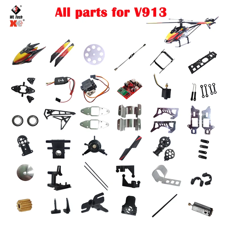 WLTOOYS V913 RC Časti vrtuľníka bez kefy Motor Blade Canopy ESC TACK MOTOR SERVO PLÁNOVÝ KRYT VISTENIE ZADARMO pre diely na aktualizáciu V913