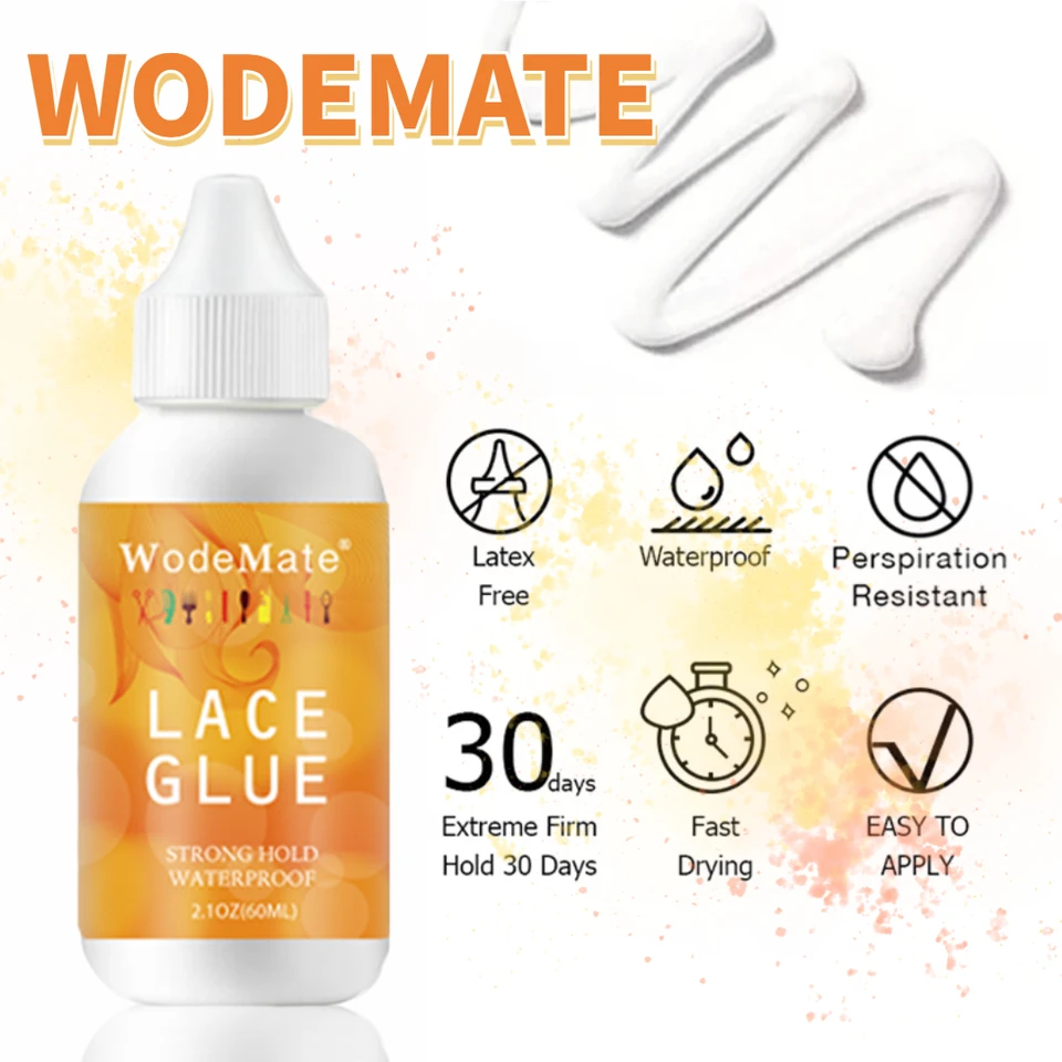 Wodemate 60 ml čipky predné parochňu Glue Strong Hold Wig Adhesive Vodotesné lepidlo na vlasy lepidlo na lepidlo na čelné účesy 2,1oz