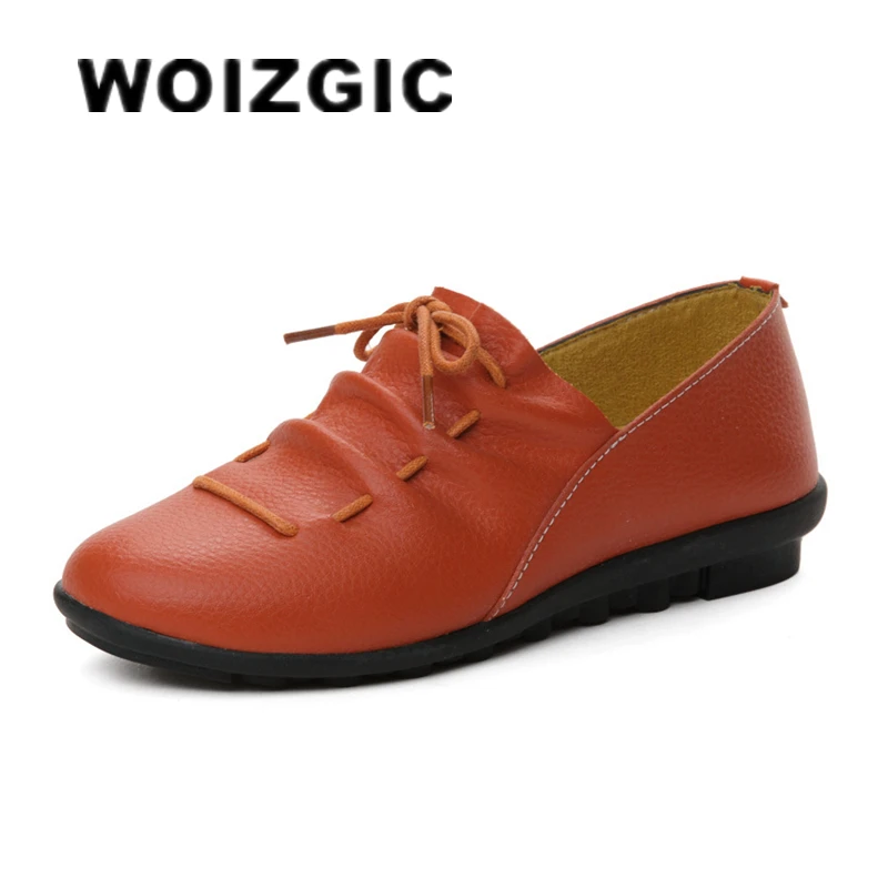 Woizgic Ženy Matky Dámske topánky Flats Lafers Lace Up Cow Originálne mäkké Moccasins Tenis Feminino 35-41 LST-HD1318