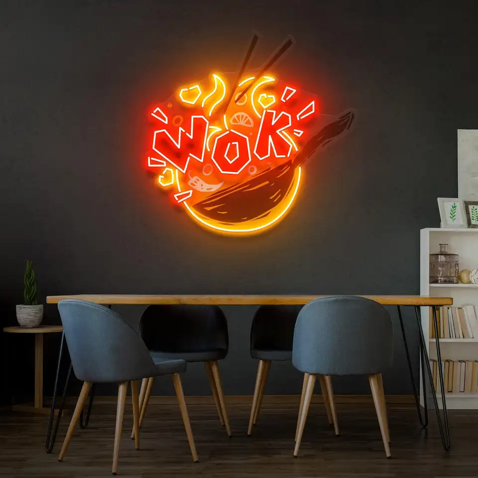 Wok LED neon neon UV tlač Acryl LED Neon Sign Kitchen Kitchen Restaurant Neon Sign