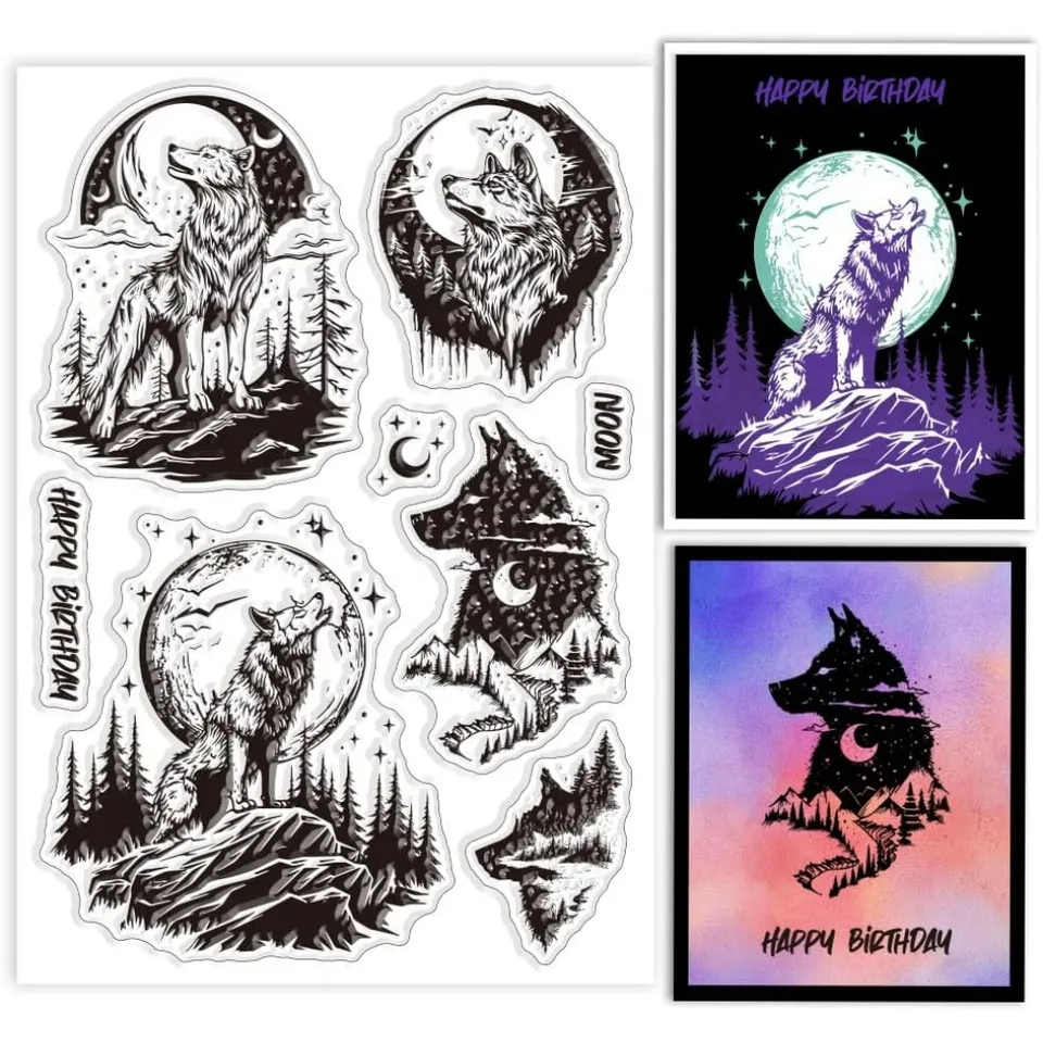 Wolf a Moon Clear Stamps for Cards, vďaka čomu Timberwolves číry pečiatky Tesiak Transparentné pečiatky pre DIY Scrapbooking Photo album