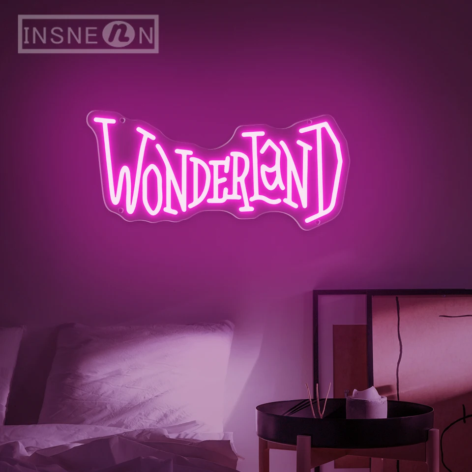 Wonder Land Hot Pink Neon Sign USB Power Light Up Letter Decor Decor for Bedroom Obýva