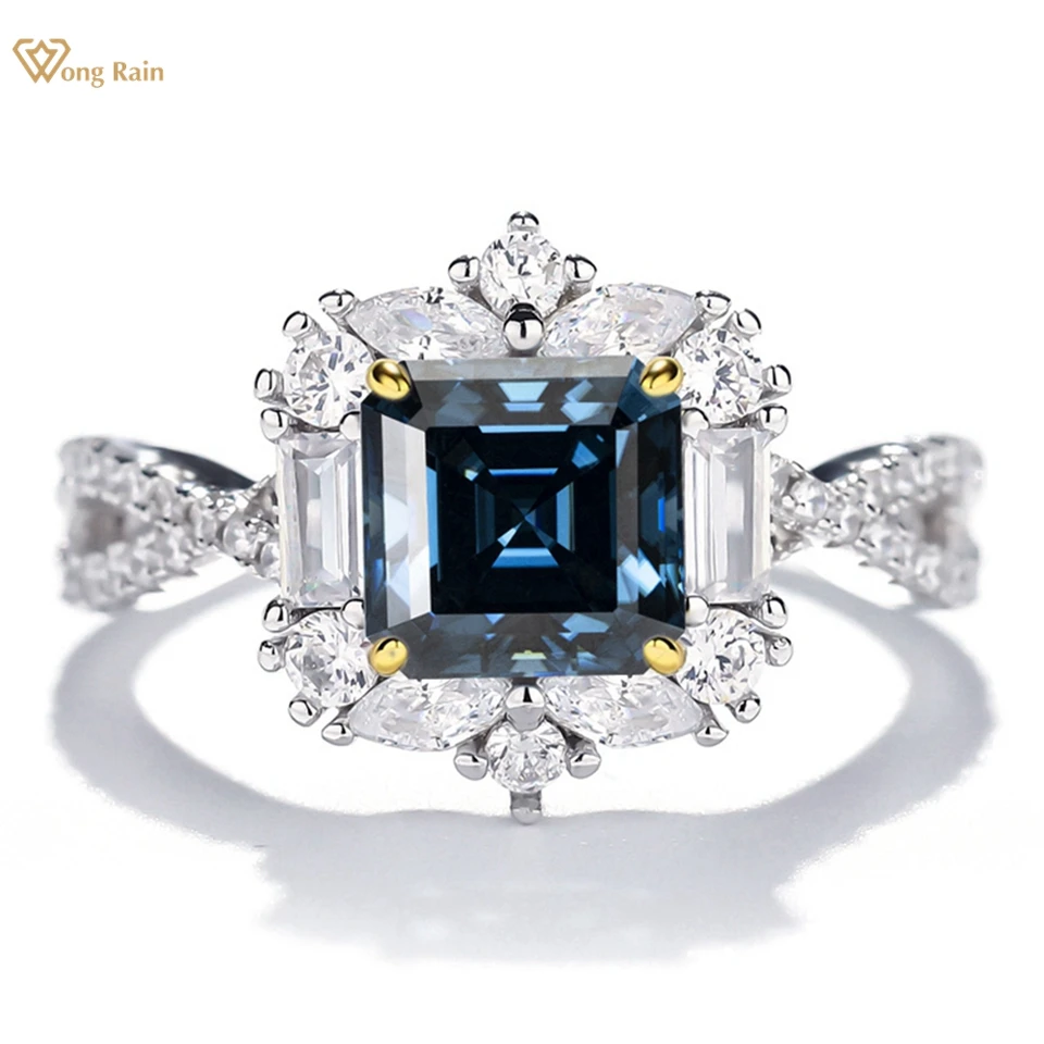 Wong Rain 925 Sterling Silver 3EX VVS1 Farebný Asscher Cut 2 CT REAL MOISSANITE Diamonds GEM DEAGSTNE SNAGE PRINGU