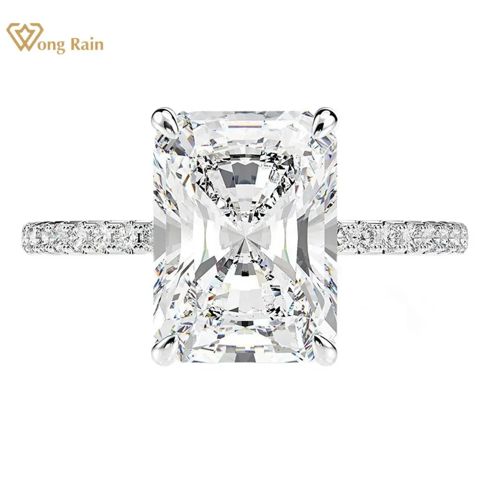 Wong Rain Classic 100% 925 Sterling Silver 8 * 11 mm Vytvoril Moissanite Gemstone Svadobný prsteň