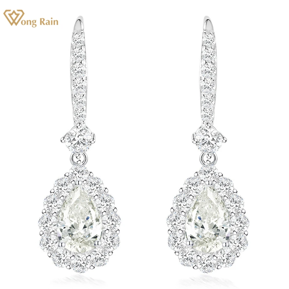 Wong Rain Elegantné 925 Sterling Silver 6*9 mm Hruška Lab Lab Sapphire Gemstone Dangle náušnice pre ženy