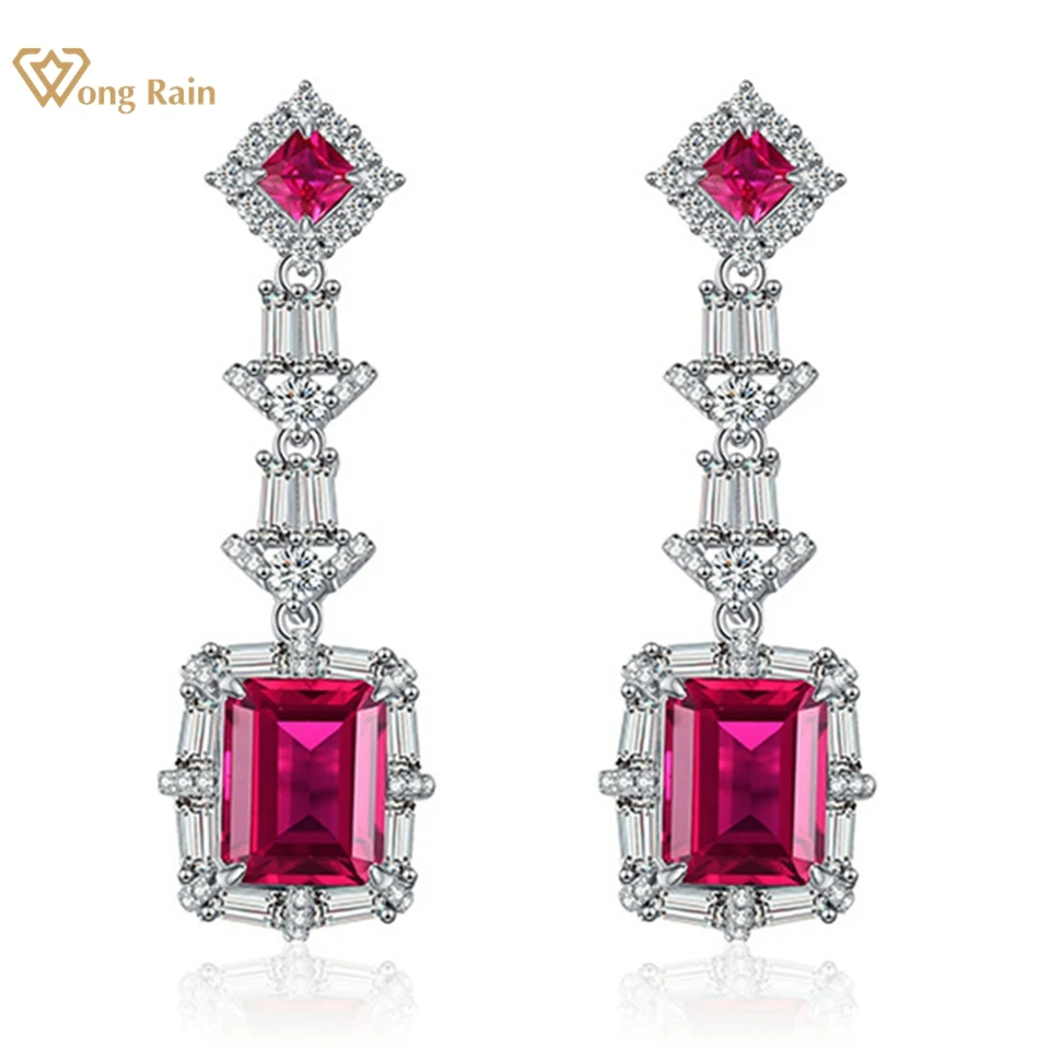 Wong Rain Vintage 100% 925 Sterling Silver 8*10 mm smaragd Cut Ruby High uhlíkový diamantový drahokam kvapk