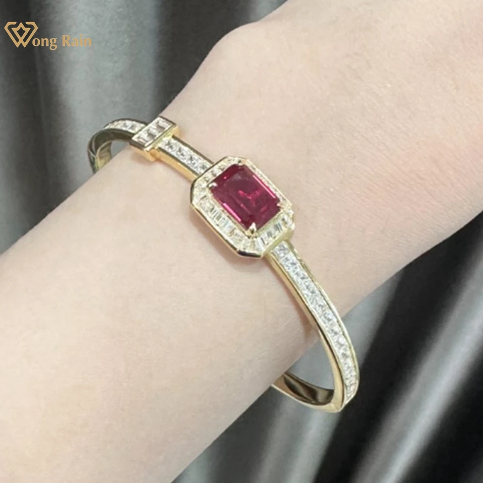 Wong Rain Vintage 18k Gold Tastded 925 Sterling Silver Pass Test Ruby Emerald Blue Spinel Gemstone náramky náramky Funder Šperty