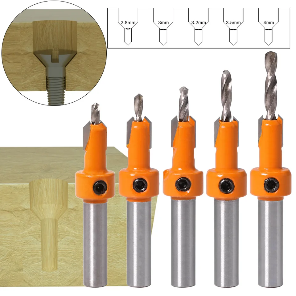 Woodworking Counterbore, kužeľový otvor, Vŕtačka s krokom skrutkovača zliatiny, drevené vlastné skrutky