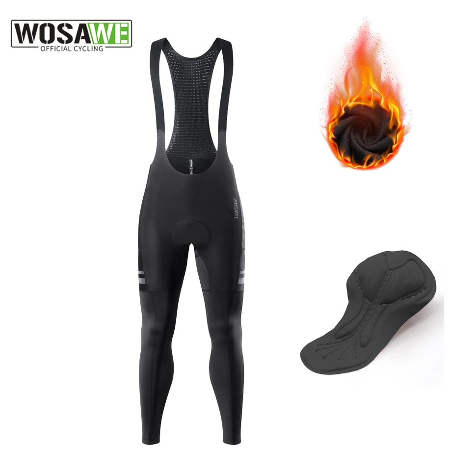 Wosawe Winter Thermal Fleece Cycling Pants Brib Shorts Men Mtb Bicycle Long nohavice Brym pančuchá