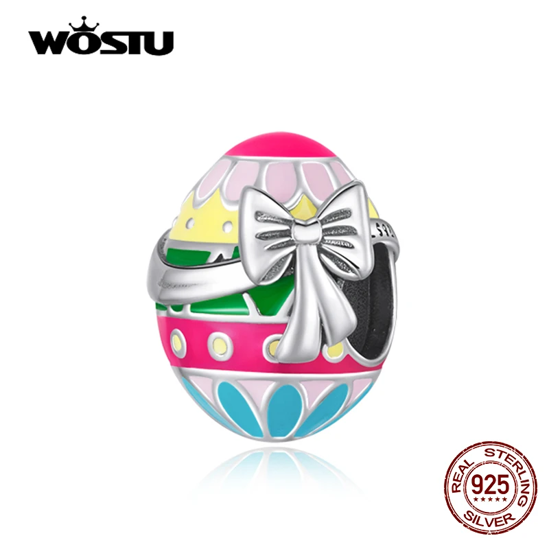 Wostu 925 Sterling Silver Farebné veľkonočné vaječné kúzlo korálky Fit Originálny náramok pre náramok pre ženy šperky CQC2119