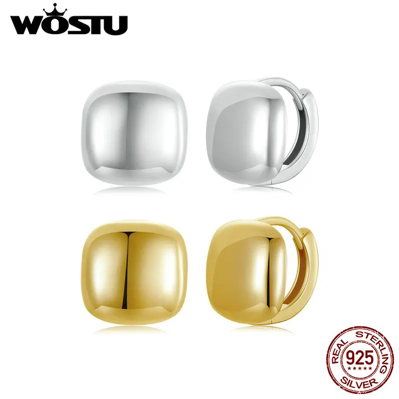 Wostu 925 Sterling Silver Simple Square Wide Huggies Gothic Hoop náušnice pre ženy Geometria náušnice Svadobné šperky doplnky