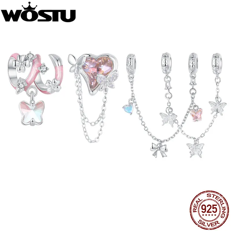 Wostu 925 Sterling strieborná ružová kvetina kvetina kúzla