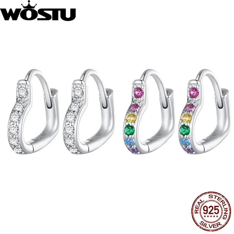 Wostu 925 Sterling strieborné dúhové náušnice srdca obruč pre ženy Dievča 10 mm ucho pracka letné šperky Party Dátum svadobný darček
