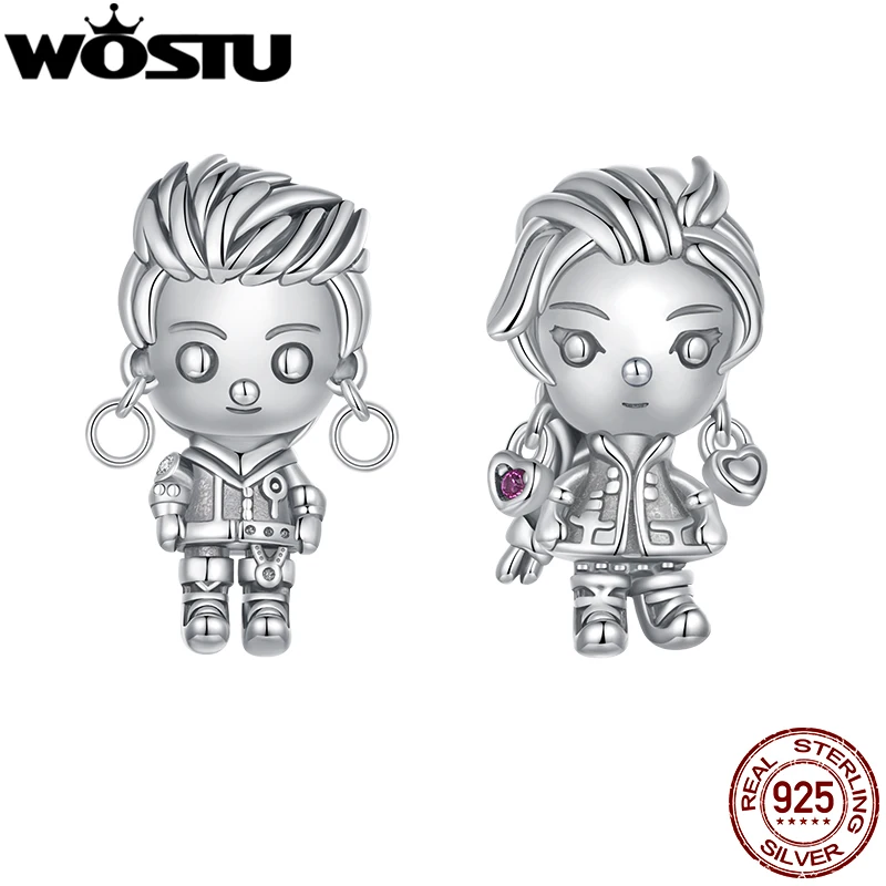 Wostu Real 925 Sterling strieborný punk chlapec a dievča kúzlo korálky Fit Original náramok náhrdelníka osobnosť Hip Hop Diy Gift